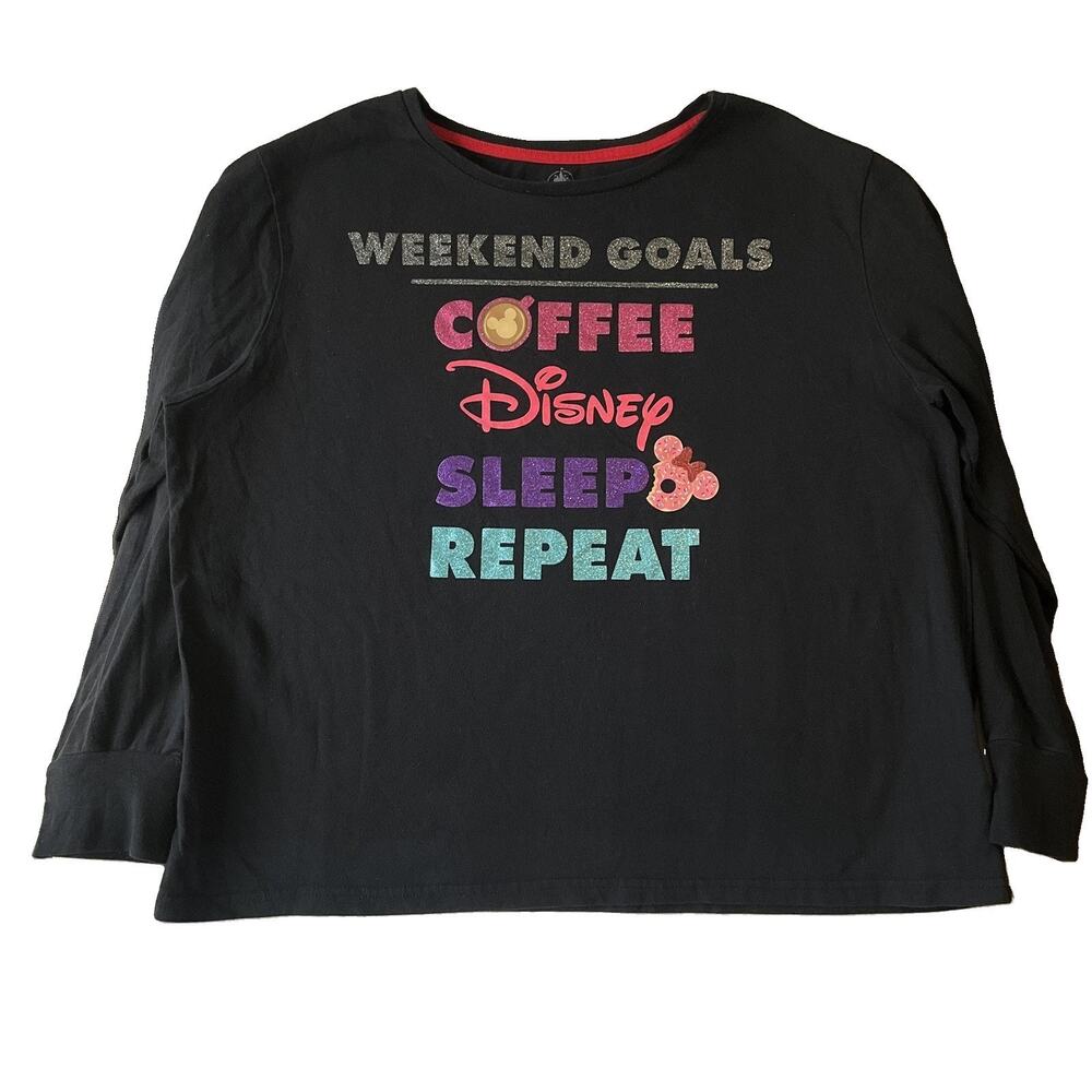 Disney Women Shirt XL Black Graphic Print Weekend Goals Glitter Long Sleeve